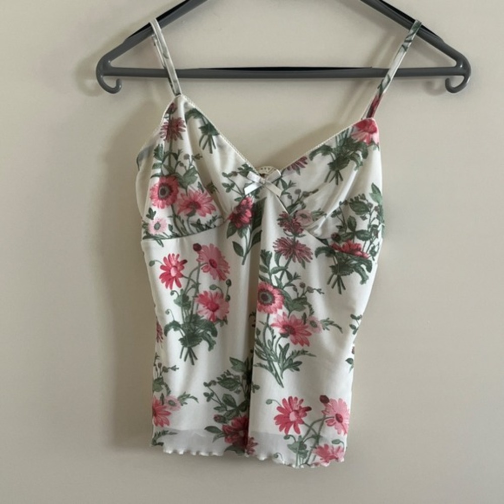 Womens Y2K Floral Mesh Babydoll Top Small Sheer Overlay Fairy Romantic‎ Coquette